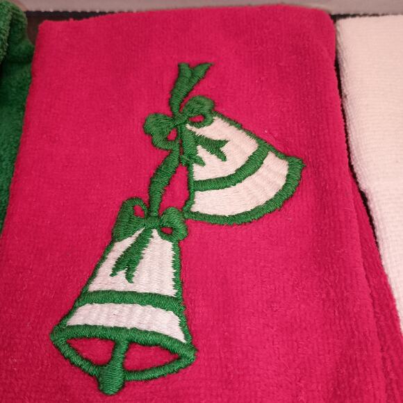 Kitchen Christmas Tea Towels 4 Sets of 2, Two Towels have Cross Stitched Pattern - Picture 4 of 16